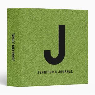 Green Linen Texture Custom Black Typography 3 Ring Binder