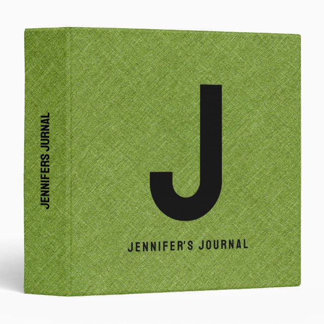 Green Linen Texture Custom Black Typography 3 Ring Binder (Front/Spine)