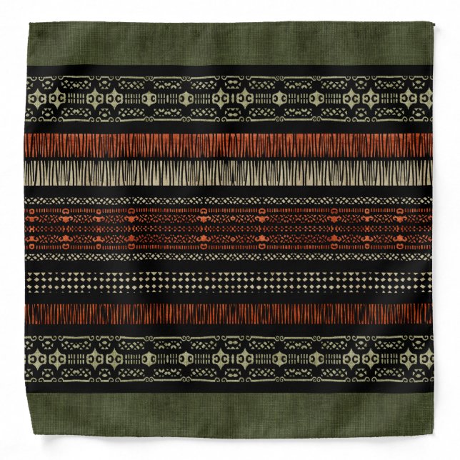 Green Linen Tribal Pattern  Bandana (Front)