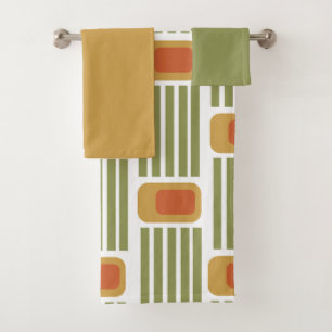 Green Lines and Boxes  Bath Towel Set