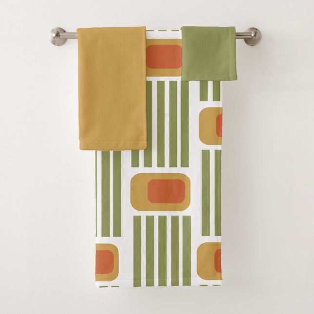 Green Lines and Boxes  Bath Towel Set (Insitu)