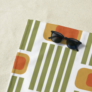 Green Lines and Boxes Beach Towel