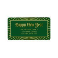 Green Lines Decorative Happy New Year Address Label