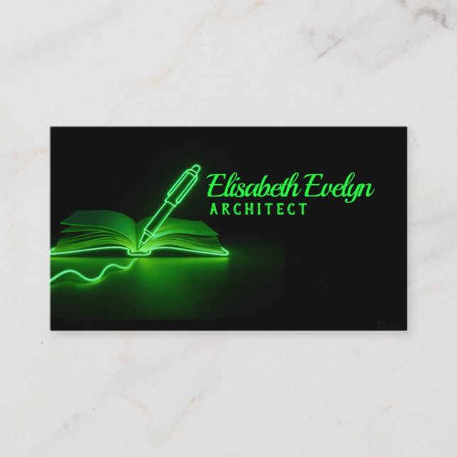 Green Lines of Creation: Pen and Book Business Card (Front)