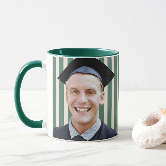 Green Lines Personalized Portrait Men Graduation Mug (With Donut)