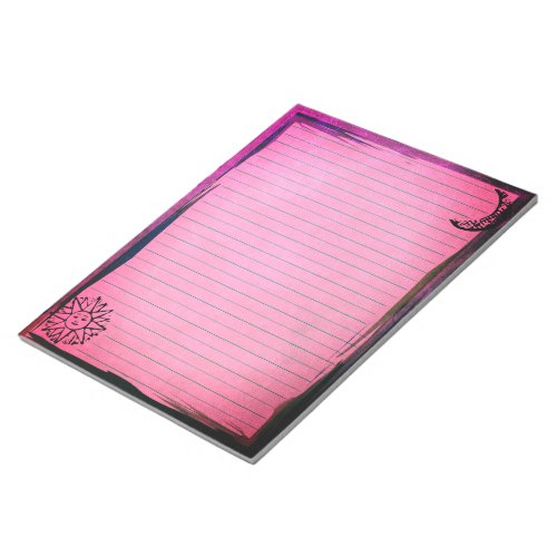 Green Lines with Boho Sun Moon on Hot Pink Grunge Notepad
