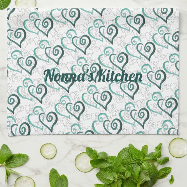Green Linked Heart Art Custom Kitchen Towel (Folded)
