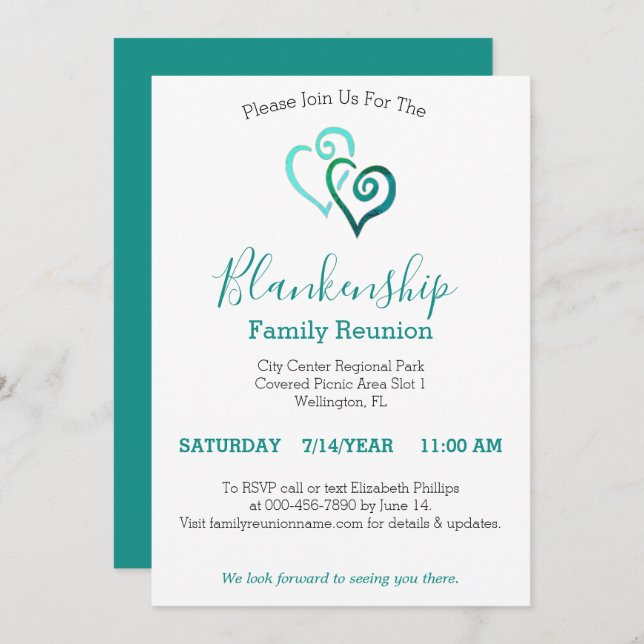 Green Linked Hearts Family Reunion Template (Front/Back)