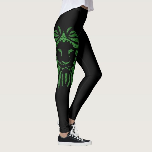Green Lion Head Go Lions On Any Color Leggings (Right)