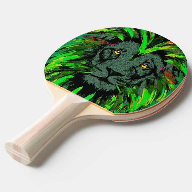 Green Lion Head - Lion Ping Pong Paddle (Front Angle)