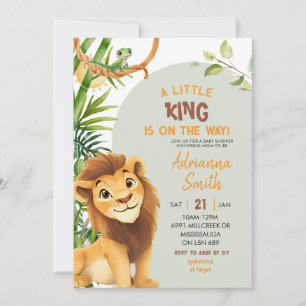 Green Lion Little King On The Way Baby Shower Invitation