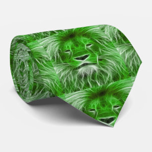 Green Lion Print on Men's Necktie
