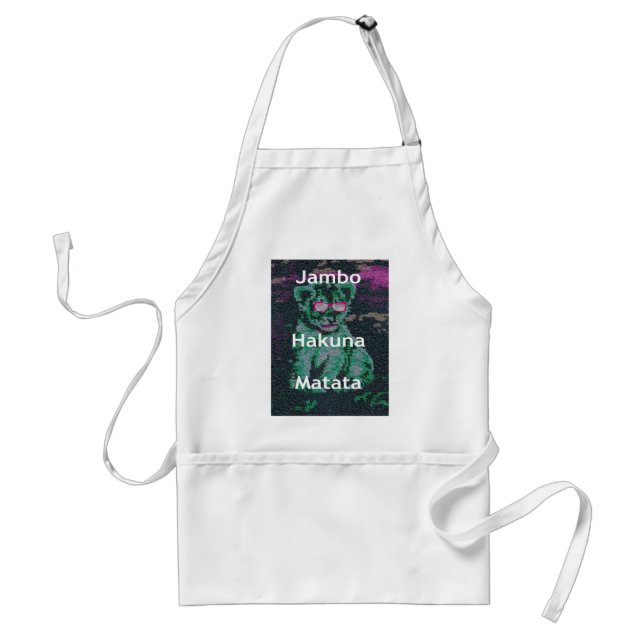 Green Lion with Pink Glasses "Hakuna Matata" Art   Adult Apron (Front)