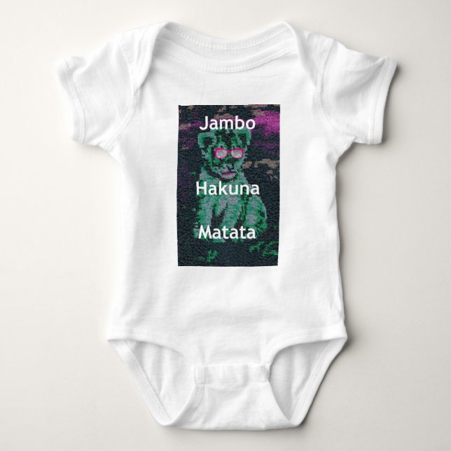 Green Lion with Pink Glasses "Hakuna Matata" Art   Baby Bodysuit (Front)