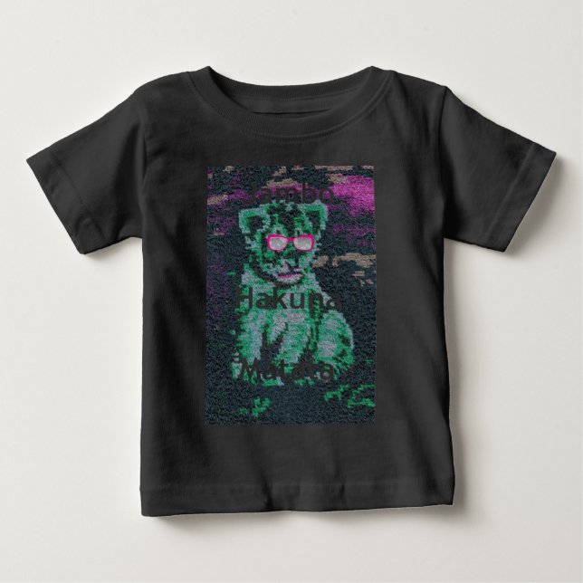 Green Lion with Pink Glasses "Hakuna Matata" Art   Baby T-Shirt (Front)