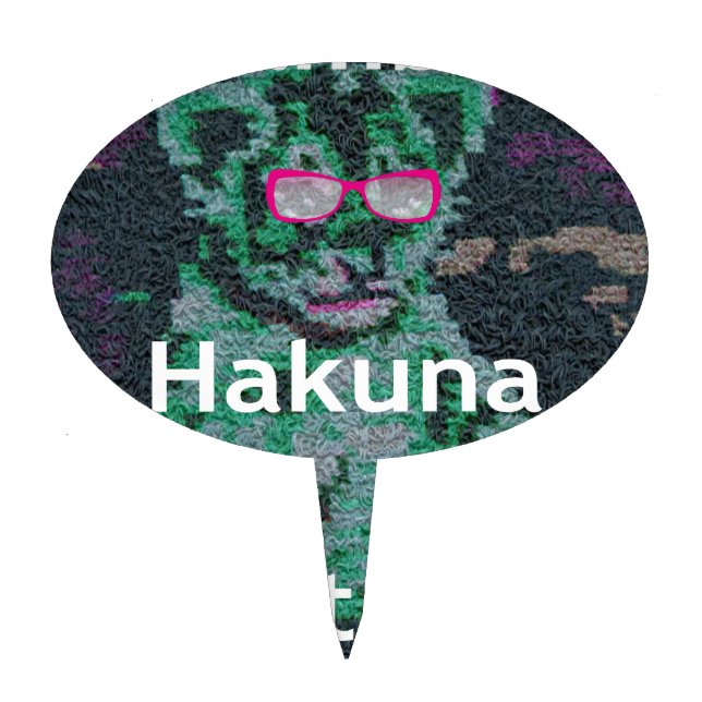 Green Lion with Pink Glasses "Hakuna Matata" Art   Cake Topper (Front)