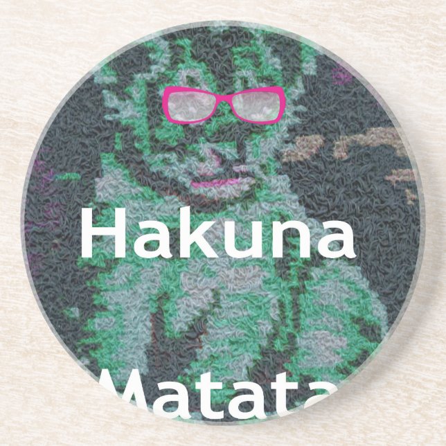 Green Lion with Pink Glasses "Hakuna Matata" Art   Drink Coaster (Front)