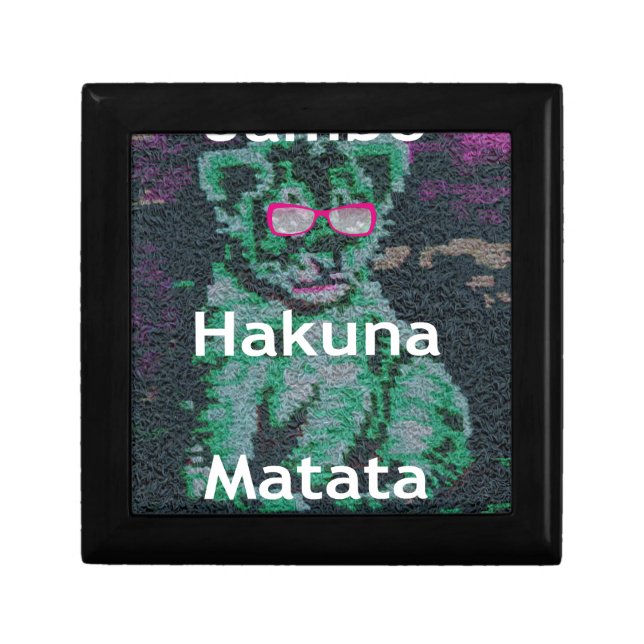 Green Lion with Pink Glasses "Hakuna Matata" Art   Keepsake Box (Front)