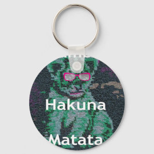 Green Lion with Pink Glasses "Hakuna Matata" Art Keychain