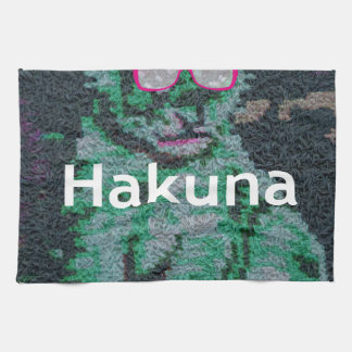Green Lion with Pink Glasses "Hakuna Matata" Art Kitchen Towel