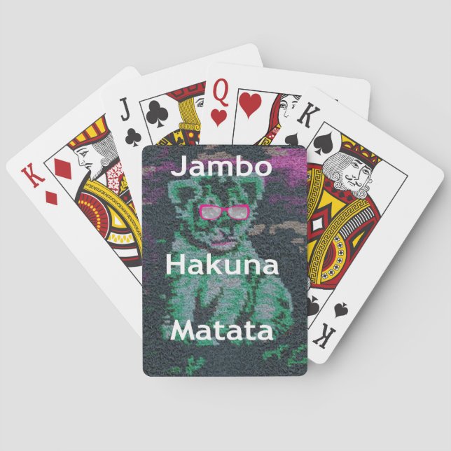 Green Lion with Pink Glasses "Hakuna Matata" Art   Poker Cards (Back)