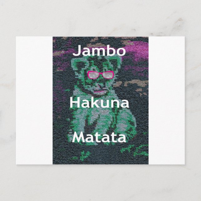 Green Lion with Pink Glasses "Hakuna Matata" Art   Postcard (Front)
