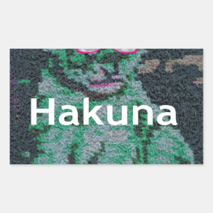 Green Lion with Pink Glasses "Hakuna Matata" Art   Rectangular Sticker