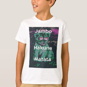 Green Lion with Pink Glasses "Hakuna Matata" Art T-Shirt