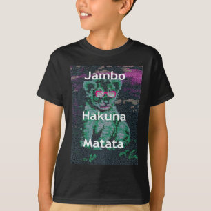 Green Lion with Pink Glasses "Hakuna Matata" Art T-Shirt