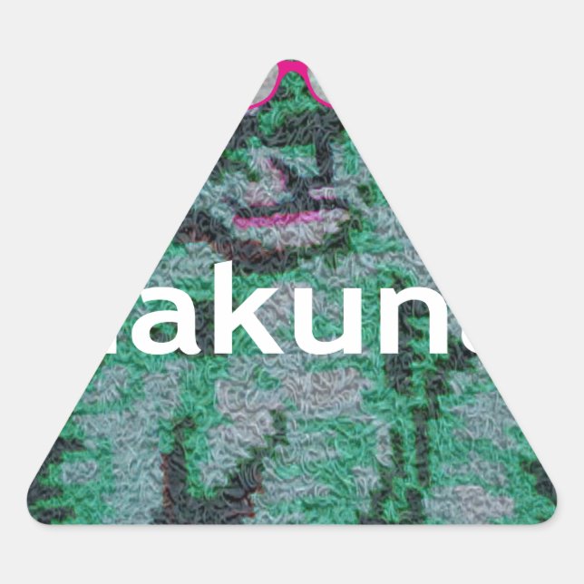 Green Lion with Pink Glasses "Hakuna Matata" Art   Triangle Sticker (Front)