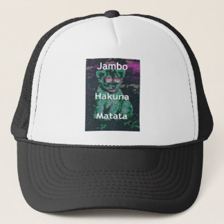 Green Lion with Pink Glasses "Hakuna Matata" Art Trucker Hat