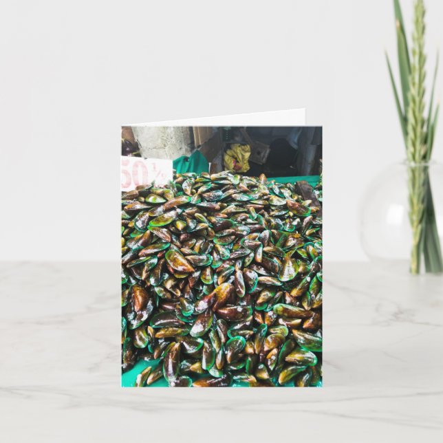 Green Lipped Mussels For Sale Folded Holiday Card (Front)