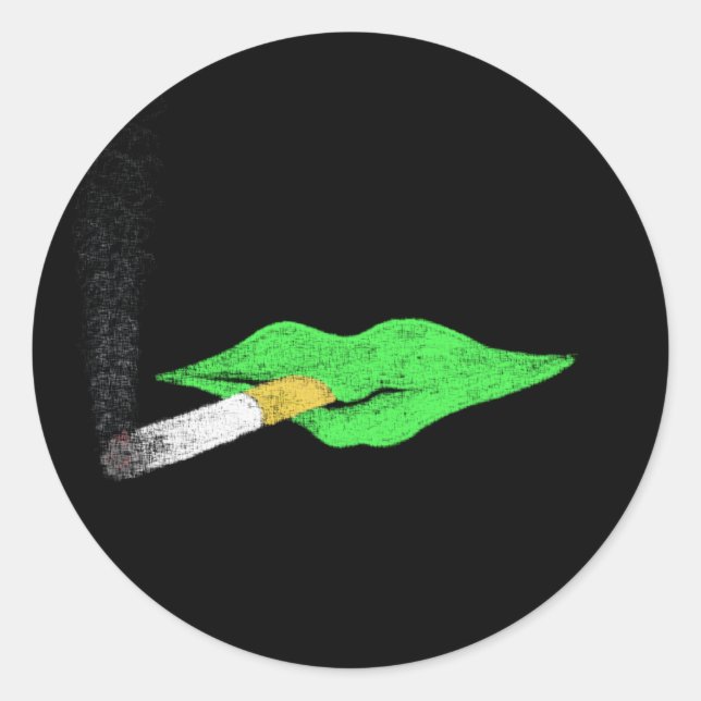 Green Lips Smoking Classic Round Sticker (Front)