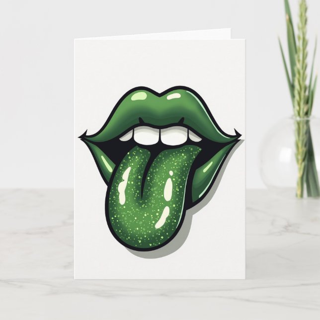 Green Lips Tongue Pop Art Card (Front)