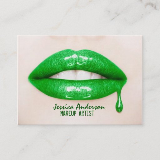 Customizable Green Lipstick Makeup Artist Business Card Template