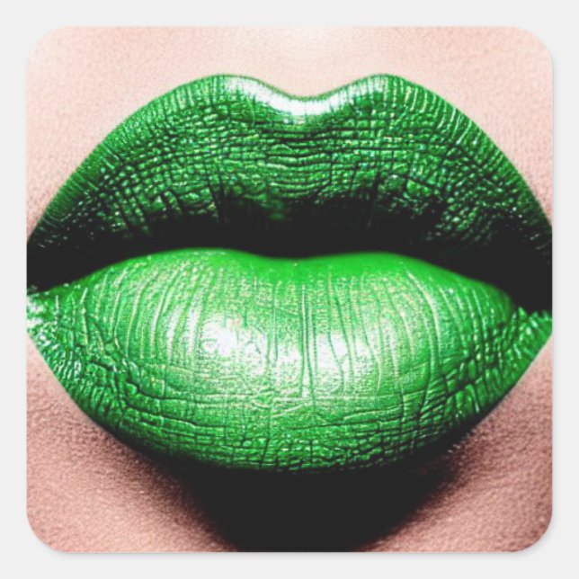 Green Lipstick Square Sticker (Front)