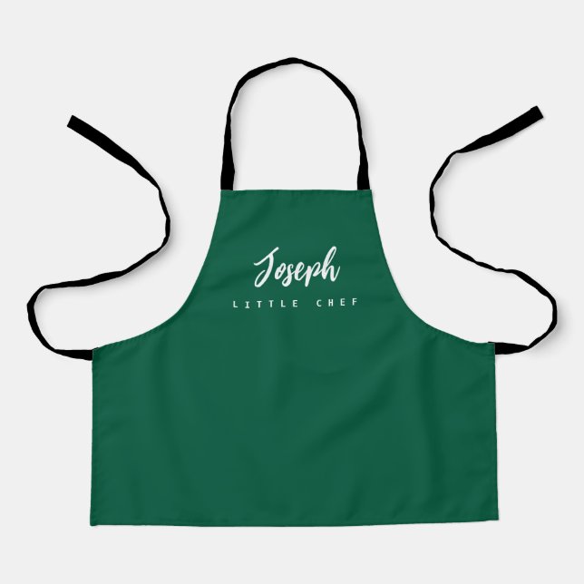 Green Little Chef Script Name personalized Kids Apron (Front)