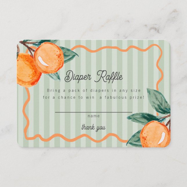 Green Little Cutie Citrus Baby Diaper Raffle Enclosure Card (Front)