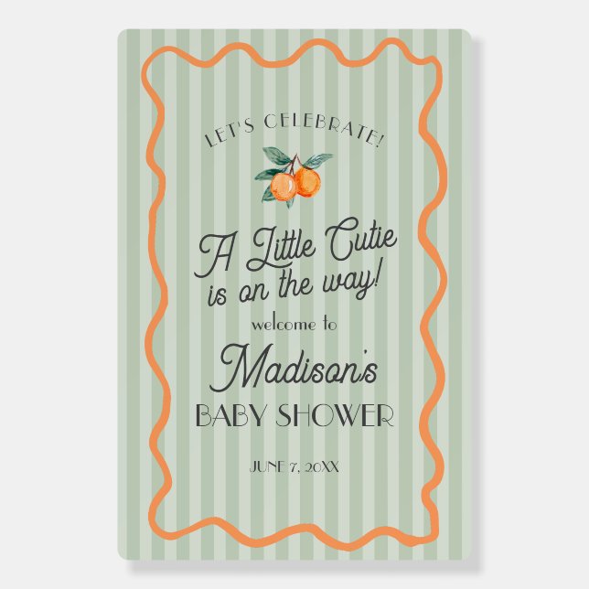 Green Little Cutie Citrus Baby Shower Welcome Foam Board (Front)