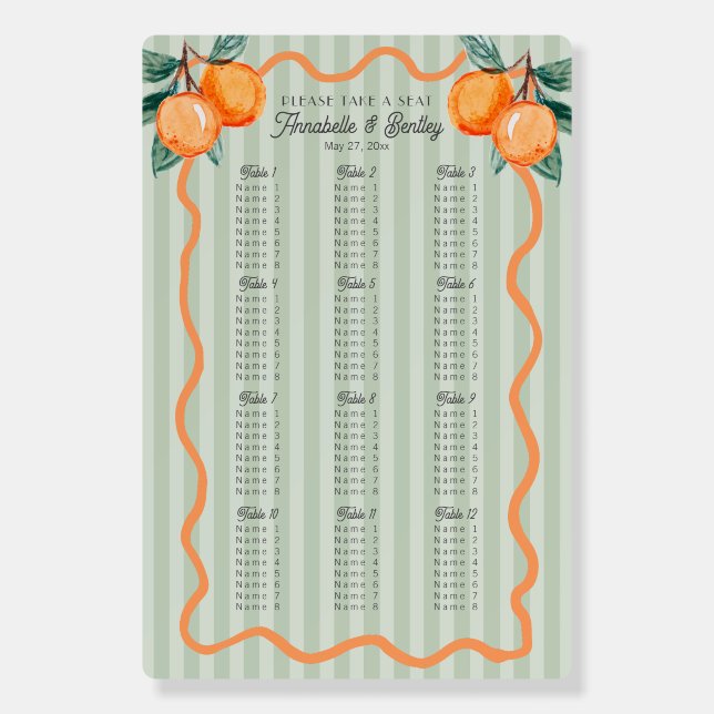 Green Little Cutie Citrus Party Seating Chart Foam Board (Front)