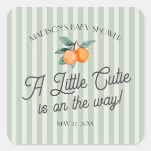 Green Little Cutie On The Way Baby Shower Envelope Square Sticker