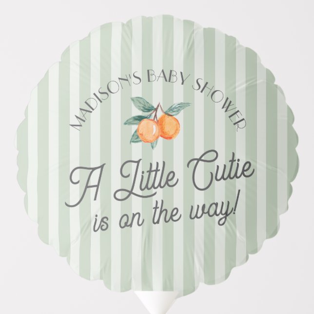Green Little Cutie On The Way Citrus Baby Shower Balloon (Front)