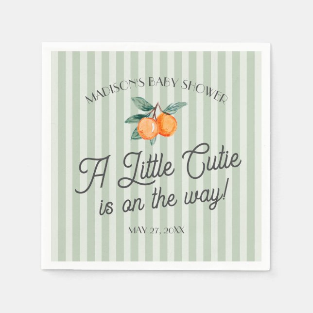 Green Little Cutie On The Way Citrus Baby Shower Napkins (Front)