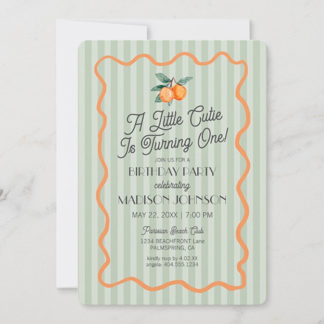 Green Little Cutie Pastel Citrus Theme Birthday Invitation (Front)