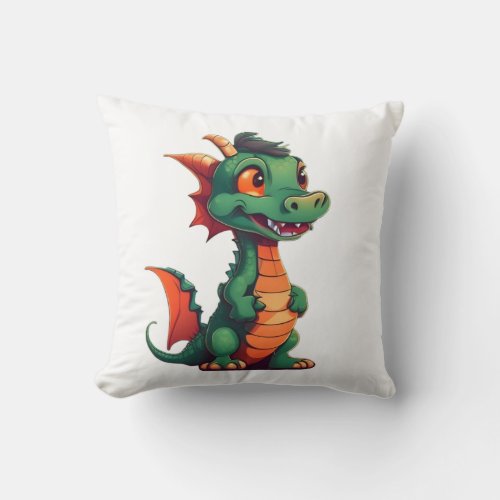 green little dragon  throw pillow
