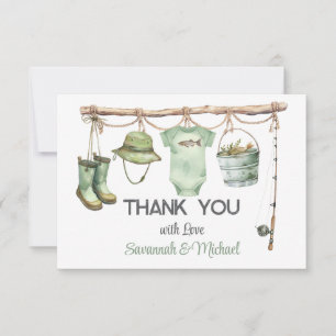 Green Little Fisherman Baby Shower Thank You Card