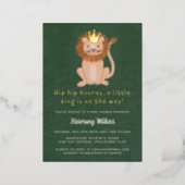 Green Little King Lion Boy Baby Shower Invitation Foil Invitation (Standing Front)