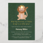Green Little King Lion Boy Baby Shower Invitation Foil Invitation (Front)