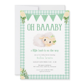 Green Little Lamb Baby Shower Invitation
