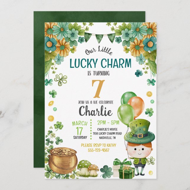 Green Little Leprechaun Boy St. Patricks Birthday Invitation (Front/Back)
